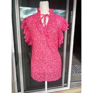 Boutique Pink Blouse Leopard Print Size Large